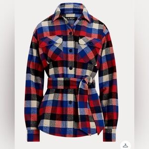 NWOT.$249 Ralph Lauren Buffalo Check Belted Twill Shirt Jacket
